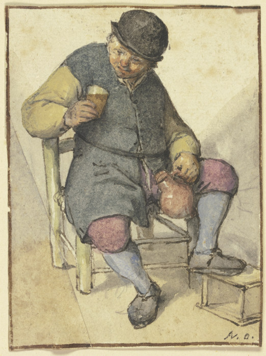 Sitzender Bauer von vorn, mit Krug und Glas od Adriaen van Ostade