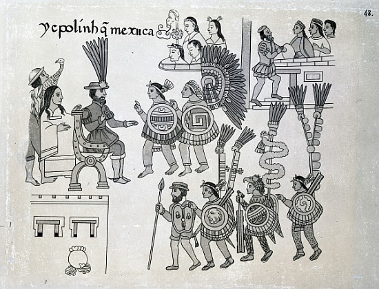 The last Aztec Emperor Cuauhtemoc surrenders, plate from ''Antiguedades Mexicanas'' od Alfredo Chavero 1892Spanish School