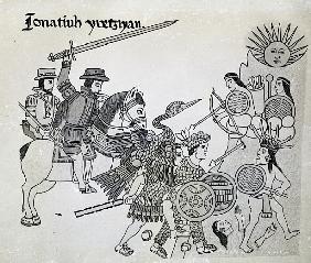 Fight between the Spanish and the Aztecs, plate from ''Antiguedades Mexicanas''