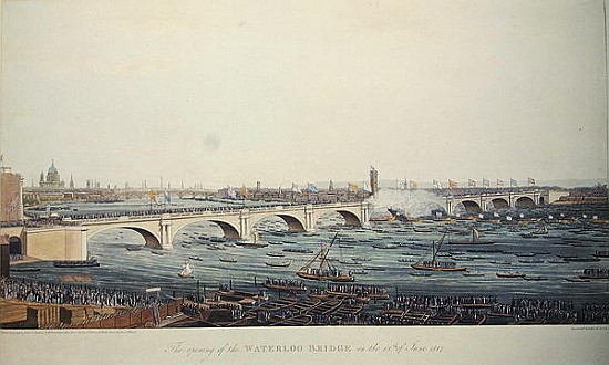 The Opening of the Waterloo Bridge on the 18th of June, 1817, etched by A. Pugin from a drawing od Augustus Charles