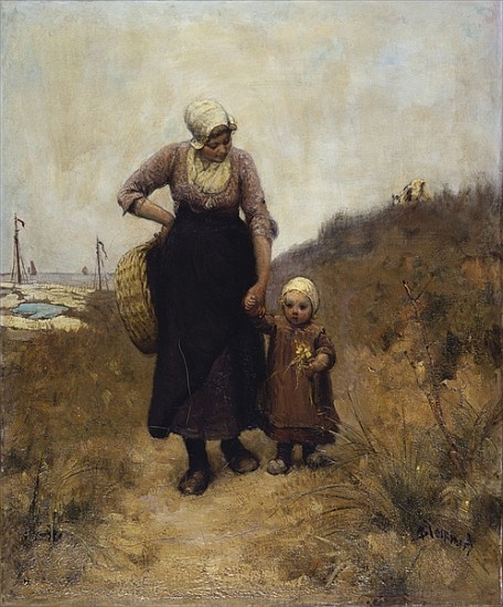 Mother and Child on a Path the SeaBlommers or Bloomers od Bernardus Johannes