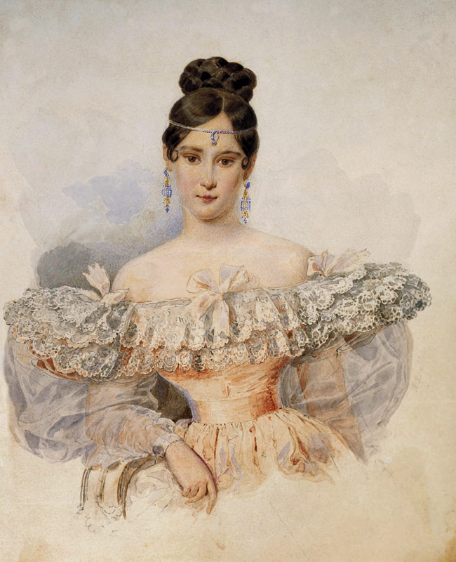 Portrait of Natalia Pushkina, the wife of the poet Alexander Pushkin od Brüllow