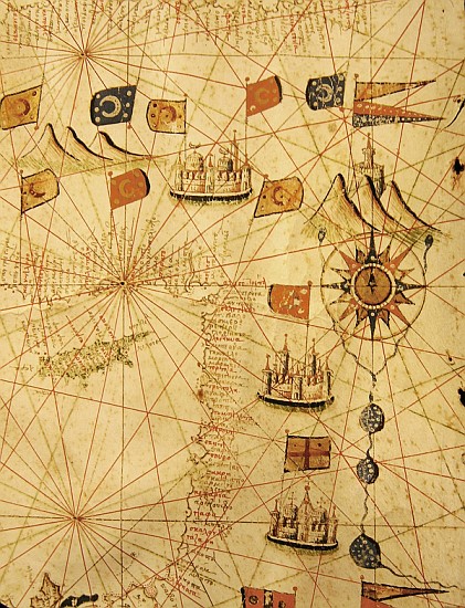 The Coast of Turkey and Cyprus, from a nautical atlas of the Mediterranean and Middle East (ink on v od Calopodio da Candia