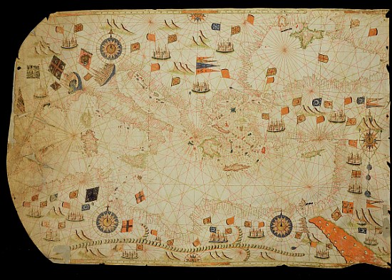 The entire Mediterranean Basin, from a nautical chart (ink on vellum) od Calopodio da Candia
