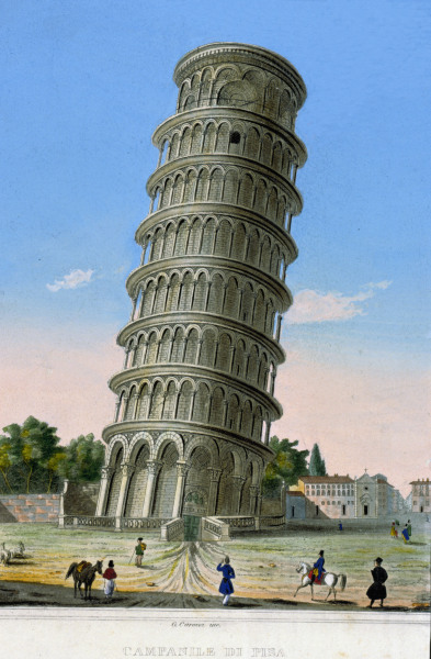 Leaning Tower of Pisa , aquatint od Carocci