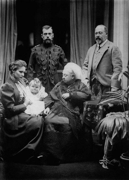 Queen Victoria, Tsar Nicholas II, Tsarina Alexandra Fyodorovna, her daughter Olga Nikolaevna and Alb od English Photographer