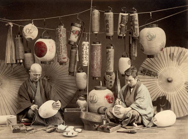 Scene in a Japanese Lantern work Shop (b/w photo) (b/w photo)  od French Photographer
