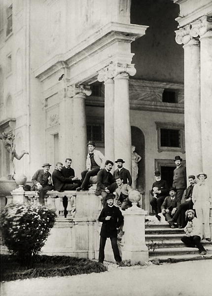 Residents of Villa Medici in Rome, photo sent and dedicated by Claude Debussy (1862-1918) to his par od French Photographer