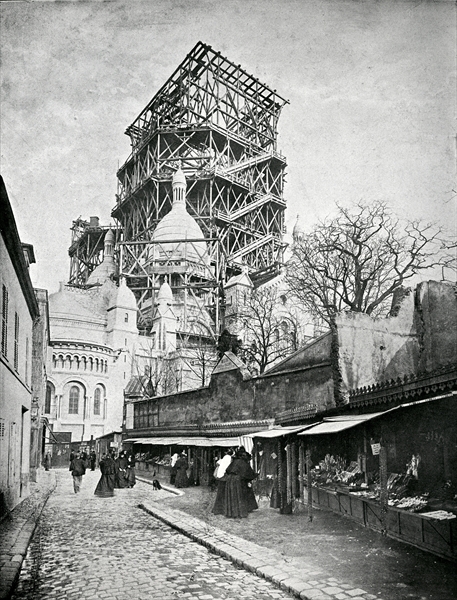 The Construction ot the Sacre Coeur in Montmartre, c.1885-90 (b/w photo)  od French Photographer