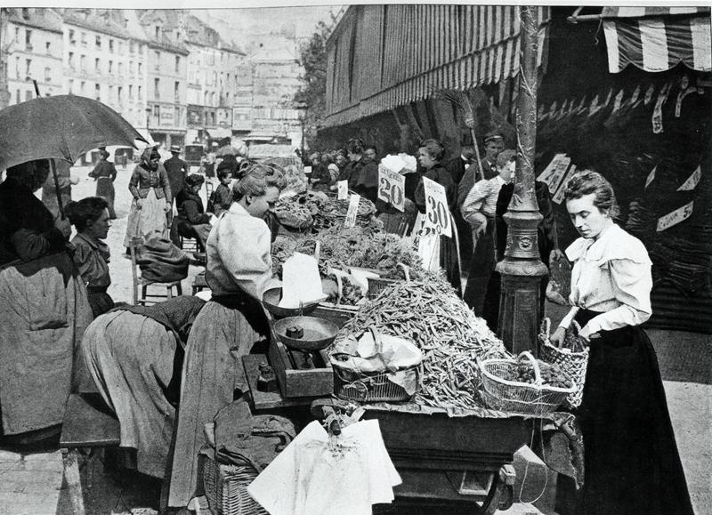The Street merchant in the rue Mouffetard, Paris, 1896 (b/w photo)  od French Photographer