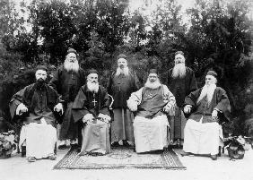 Jesuits from a mission in China, c.1900 (b/w photo) 