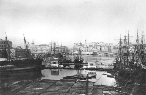 View of the port of Marseilles, late 19th century (b/w photo)  od French Photographer