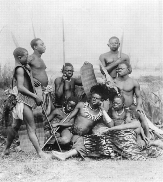 Warriors, Belgian Congo, 1894 (b/w photo)  od French Photographer