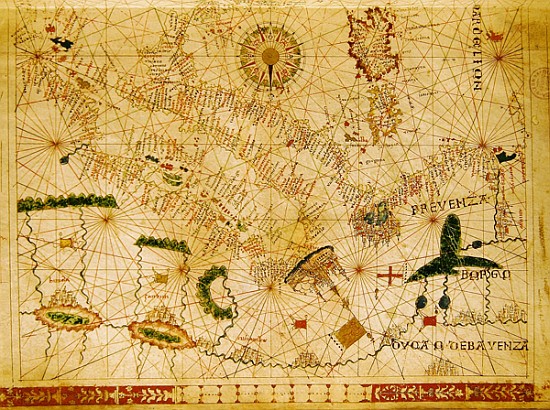 Provence and Italy, from a nautical atlas, 1520(detail from 330915) od Giovanni Xenodocus da Corfu
