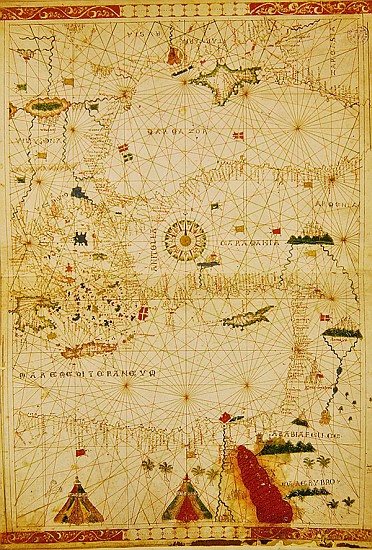 The Eastern Mediterranean, from a nautical atlas, 1520(see also 330914) od Giovanni Xenodocus da Corfu
