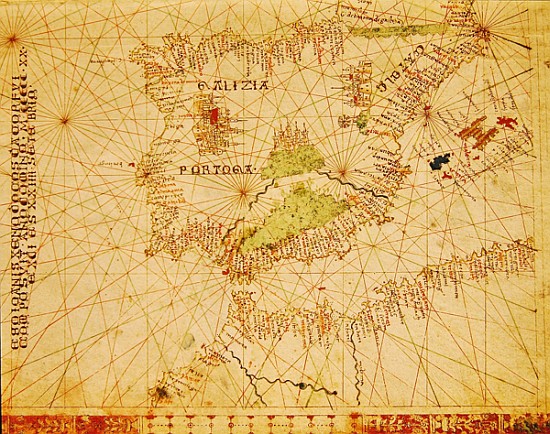 The Iberian Peninsula and the north coast of Africa, from a nautical atlas, 1520(detail from 330910) od Giovanni Xenodocus da Corfu