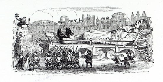 Gulliver being transported to the Lilliputian capital, an illustration from ''Gulliver''s Travels''  od Grandville (Jean Ignace Isidore Gerard)