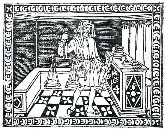 Money Changer, illustration from ''Libro di Givocho di Scacchi'' Jacobus de Cessolis od Italian School