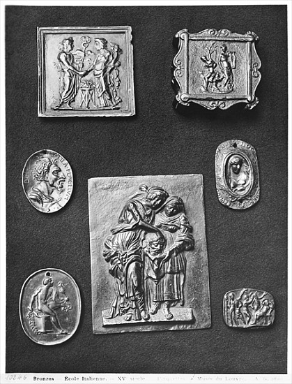 Plaques depicting Hermes and Abundance, Apollo, Judith and her Servant, Attila the Hun (395-453) (br od Italian School