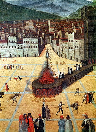 Savonarola Being Burnt at the Stake, Piazza della Signoria, Florence, detail of the fire od Italian School
