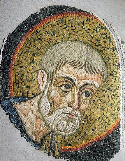 St. John the Baptist: Fragment of a mosaic from the Basilica Ursiana, the former Cathedral of Ravenn od Italian School