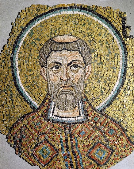 St. Ursicinus: Fragment of a mosaic from the Basilica Ursiana, the former cathedral of Ravenna (mosi od Italian School
