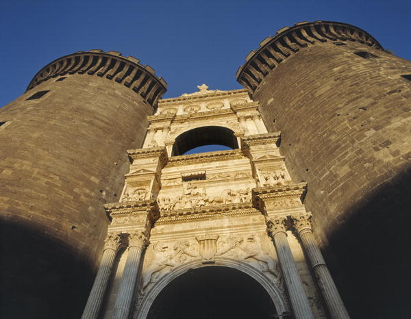 Triumphal arch bearing arms of Aragon and Triumph of Alfonso of Aragon on the exterior of Castelnuov od Italian School