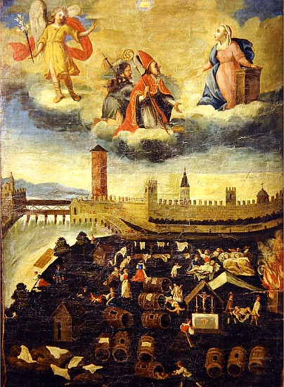 Votive banner depicting the plague in Trento in 1636 od Italian School