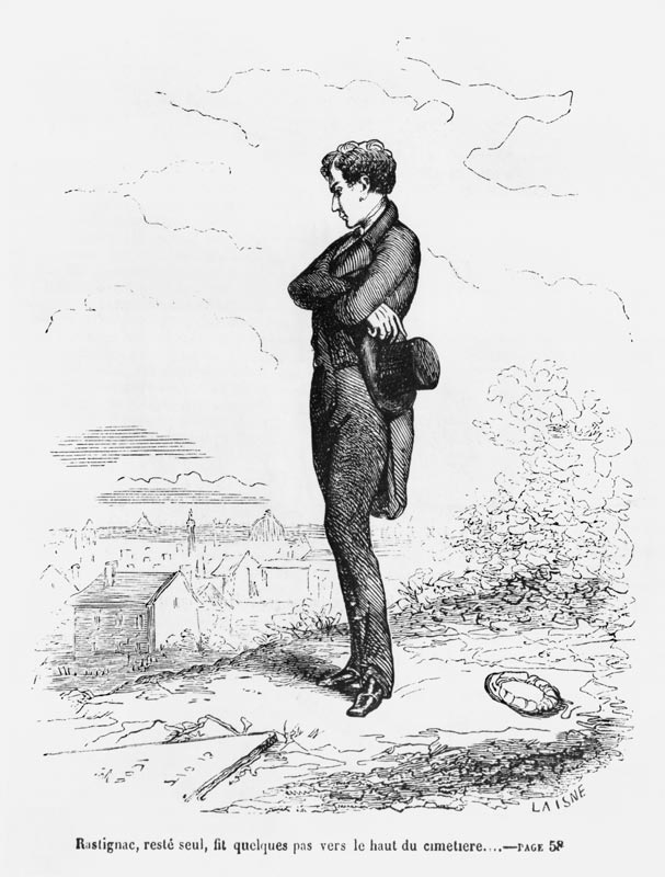 Left alone, Rastignac walked a few steps to the highest part of the cemetery'', illustration from '' od Laisne