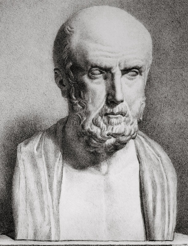 Portrait of Hippocrates (c.460-c.377 BC), 1st half 19th century (litho) (b/w photo) (detail of 16352 od Langlumé