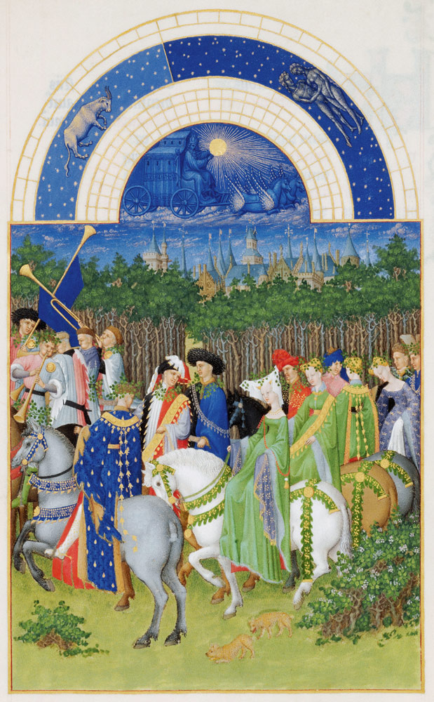 Facsimile of May: Courtly Figures on Horseback, from ''Les Tres Riches Heures du Duc de Berry''  (fo od Limbourg Brothers