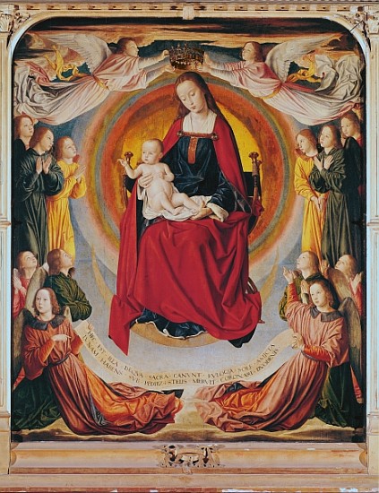 Coronation of the Virgin, centre panel from the Bourbon Altarpiece, c.1498 od Master of Moulins (Jean Hey)