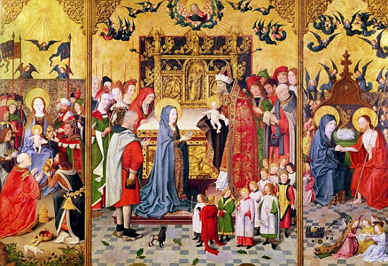 Altarpiece of the Seven Joys of the Virgin, depicting the Adoration of the Magi, The Presentation in od Master of the Holy Family