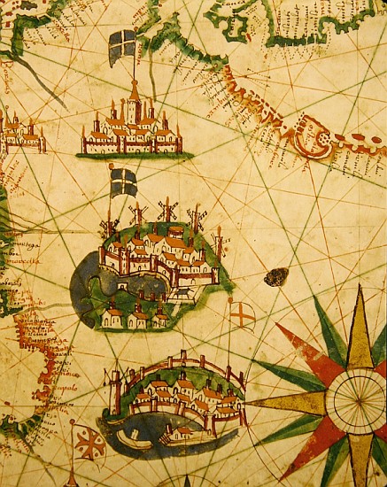 The Cities of Marseille and Genoa with their ports, from a nautical atlas, 1651(detail from 330919) od Pietro Giovanni Prunes