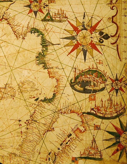 The south coast of France, Italy and Dalmatia, from a nautical atlas, 1651(detail from 330924) od Pietro Giovanni Prunes