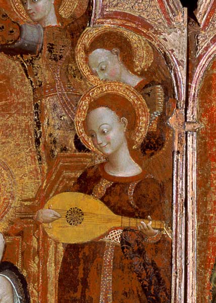Detail of angel musicians from a painting of the Virgin and Child surrounded by six angels, 1437-44 od Sassetta (Stefano di Giovanni di Consolo)