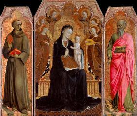 Marie s dít&#283;tem a se šesti and&#283;ly, a svatý Antonius/Padua a Joh.Evang