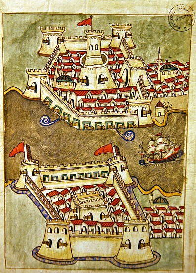 Ms. cicogna 1971, miniature from the ''Memorie Turchesche'' depicting fortresses on the Bosphorus od Venetian School