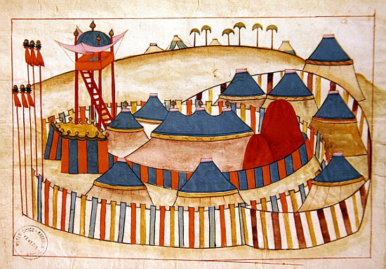 Ms. cicogna 1971, miniature from the ''Memorie Turchesche'' depicting a Turkish camp with look-out t od Venetian School