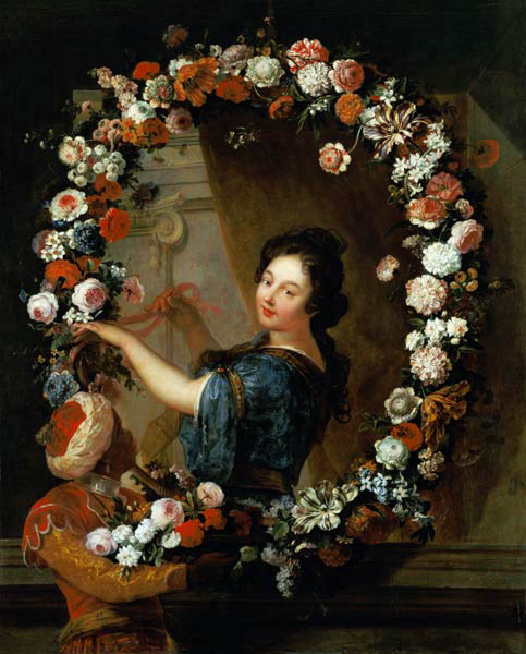Portrait of a Woman Surrounded by Flowers, presumed to be Julie d'Angennes od A. Belin de Fontenay