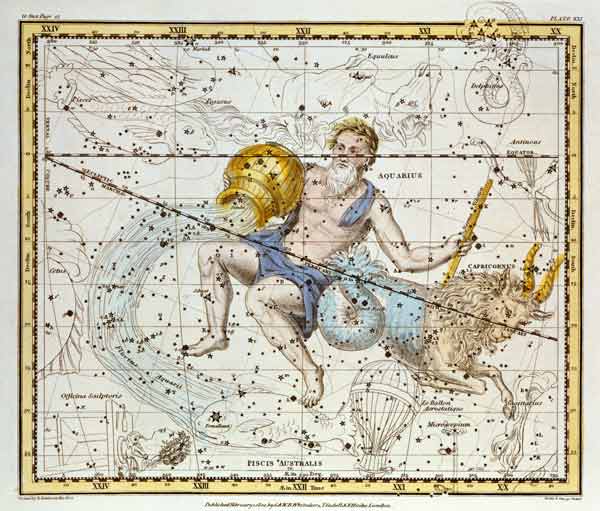 Aquarius and Capricorn, from 'A Celestial Atlas', pub. in 1822 (coloured engraving) od A. Jamieson