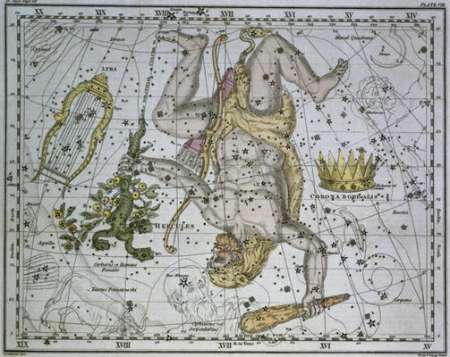 Hercules, from 'A Celestial Atlas', pub. in 1822 (coloured engraving) od A. Jamieson