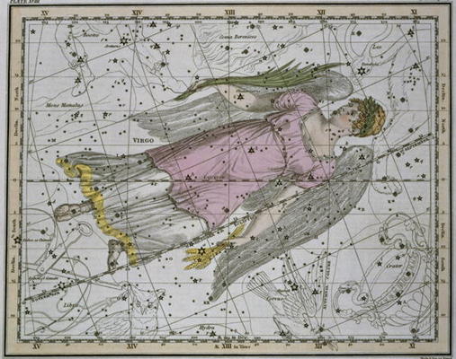 Virgo, from 'A Celestial Atlas', pub. in 1822 (coloured engraving) od A. Jamieson