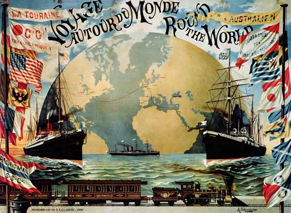 'Voyage Around the World', poster for the 'Compagnie Generale Transatlantique', late 19th century (c od A. Schindeler