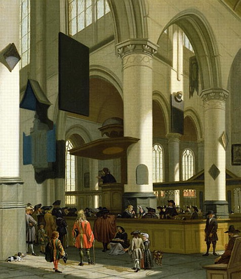 Interior of the Oude Kerk, Delft, with a preacher od A. Storck