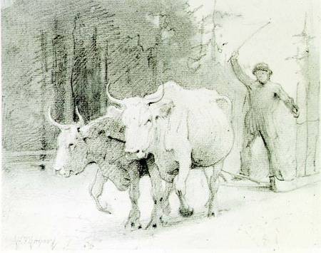 A French Peasant Driving Oxen (charcoal) od Abbott Handerson Thayer