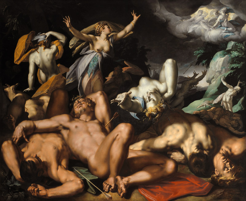 Apollo and Diana Punishing Niobe by Killing her Children od Abraham Bloemaert