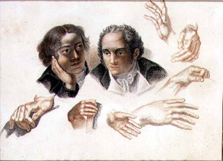 Studies of two gentleman's heads and hands od Abraham Constantin