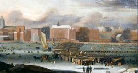 A Frost Fair on the Thames at Temple Stairs