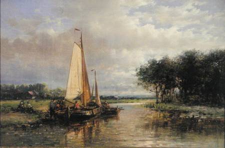 Dutch Barges on a River od Abraham Hulk
